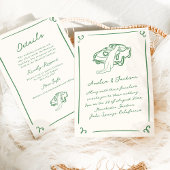 Whimsical Hand getekende groene bruiloft + details Kaart