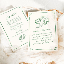 Whimsical Hand getekende groene bruiloft + details Kaart