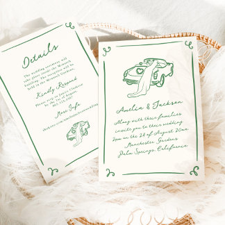 Whimsical Hand getekende groene bruiloft + details Kaart