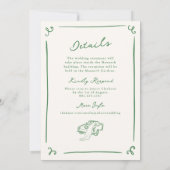 Whimsical Hand getekende groene bruiloft + details Kaart (Achterkant)