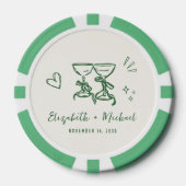 Whimsical Hand Getekende Groene Crème Huwelijk Poker Chips (Voorkant)