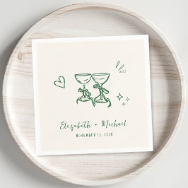Whimsical Hand Getekende Groene Crème Huwelijk Servet