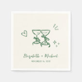 Whimsical Hand Getekende Groene Crème Huwelijk Servet (Voorkant)