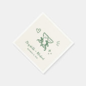 Whimsical Hand Getekende Groene Crème Huwelijk Servet (Hoek)