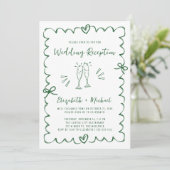 Whimsical Hand Getekende Groene Foto Bruiloftsrece Kaart (Staand voorkant)