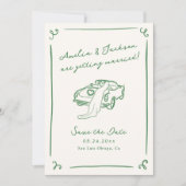 Whimsical Hand Getekende Groene QR Code 'Save the Kaart (Voorkant)
