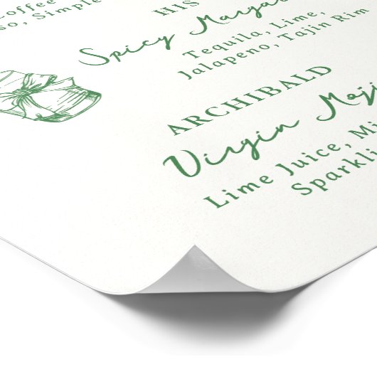 Whimsical Hand getekende handtekening Drink groen Poster (Hoek)