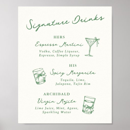 Whimsical Hand getekende handtekening Drink groen Poster (Voorkant)