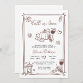 Whimsical Hand getekende Herfst in liefde Vrijgeze Kaart (Voorkant / Achterkant)