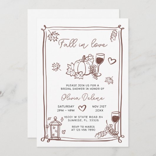 Whimsical Hand getekende Herfst in liefde Vrijgeze Kaart (Voorkant / Achterkant)