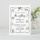 Whimsical Hand Getekende Huwelijk Kaart (Staand voorkant)