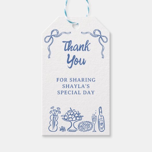 Whimsical Hand Getekende Iets Blauws Bruidsdouche Cadeaulabel (Voorkant)