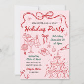 Whimsical Hand Getekende Kerstfeest Uitnodiging (Voorkant)