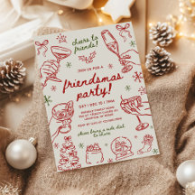 Whimsical Hand Getekende Kerstparty voor Vrienden
