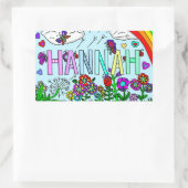 Whimsical Hand getekende naam Hannah Flowers, Rege Rechthoekige Sticker (Tas)