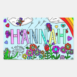 Whimsical Hand getekende naam Hannah Flowers, Rege Rechthoekige Sticker