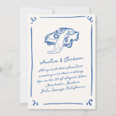 Whimsical Hand Getekende Navy Blauwe + Details Tro Kaart (Voorkant)