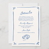 Whimsical Hand Getekende Navy Blauwe + Details Tro Kaart (Achterkant)