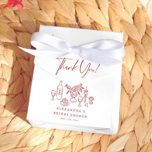 Whimsical Hand Getekende Pizza & Wijn Bruidsdiner Bedankdoosjes