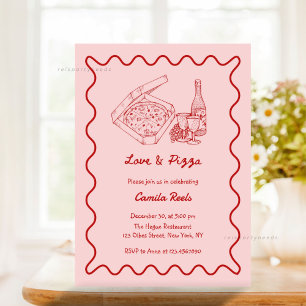 Whimsical Hand Getekende Pizza & Wijn Bruidsmeisje Kaart