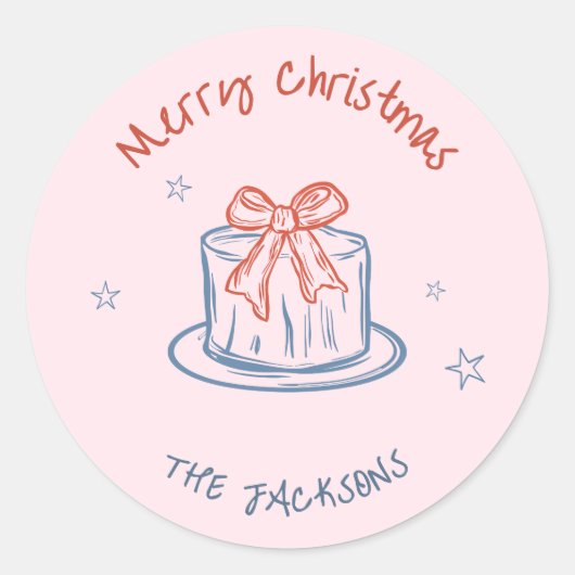 Whimsical Hand Getekende Prettig Kerstfeest Ronde Sticker (Voorkant)