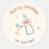 Whimsical Hand Getekende Prettig Kerstfeest Ronde Sticker (Voorkant)