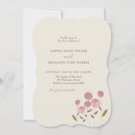 Whimsical Hand Getekende Roze Bloemen QR Bruiloft Kaart