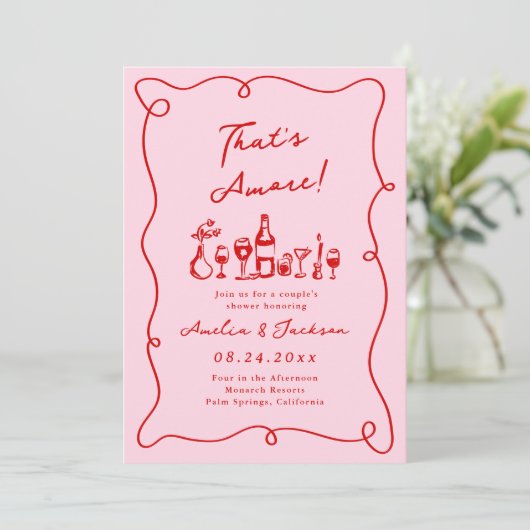 Whimsical Hand Getekende Roze & Rode Dat is Liefde Kaart (Staand voorkant)