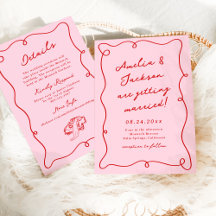 Whimsical Hand Getekende Roze & Rode Huwelijk + De