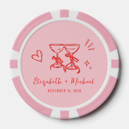 Whimsical Hand Getekende Roze Rode Huwelijk Poker Chips