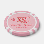 Whimsical Hand Getekende Roze Rode Huwelijk Poker Chips (Enkel)