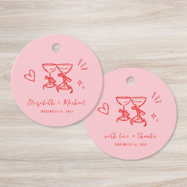 Whimsical Hand Getekende Roze Rode Trouw Dank Je Bedankjes Labels