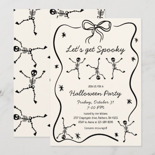 Whimsical Hand Getekende Skelet Boog Frame Hallowe Kaart (Voorkant / Achterkant)