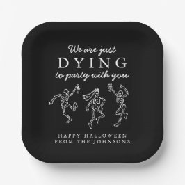 Whimsical Hand Getekende Skeletten Halloween Feest Papieren Bordje