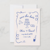 Whimsical Hand Getekende Trouw Franse Marineblauw Save The Date (Voorkant)