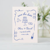 Whimsical Hand Getekende Trouw Franse Marineblauw Save The Date (Staand voorkant)
