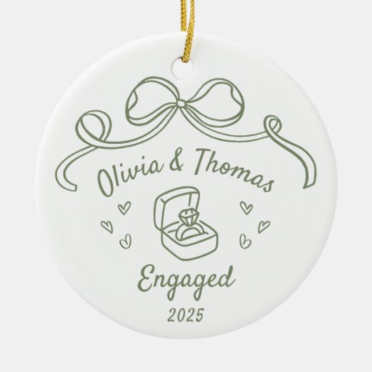 Whimsical Hand Getekende Verloving Kerstmis Keramisch Ornament (Voorkant)