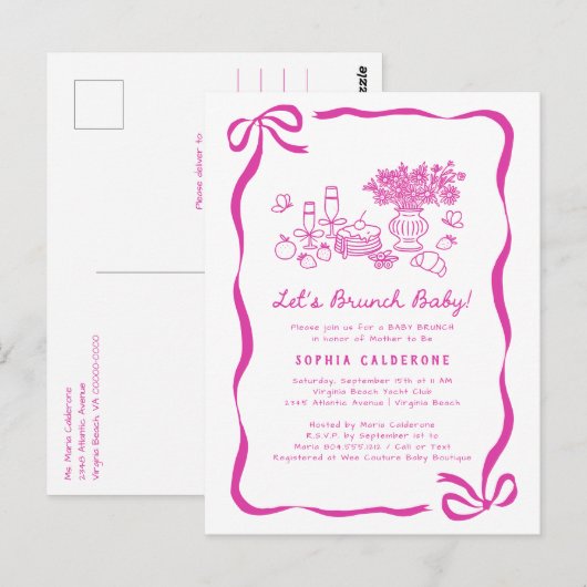 Whimsical Hand getrokken Baby shower Brunch Briefk Briefkaart (Voorkant / Achterkant)
