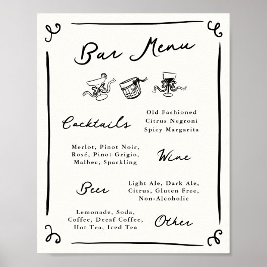 Whimsical Hand getrokken Bar Menu Poster (Voorkant)