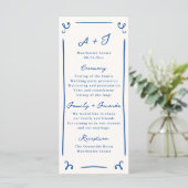 Whimsical Hand Getrokken Blauw Huwelijksprogramma  Menu (Staand voorkant)