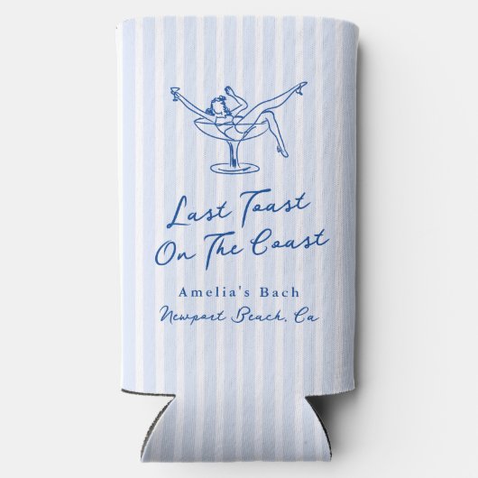 Whimsical Hand Getrokken Blauw Laatste Toast aan d Seltzer Blikjeskoeler (Achterkant)