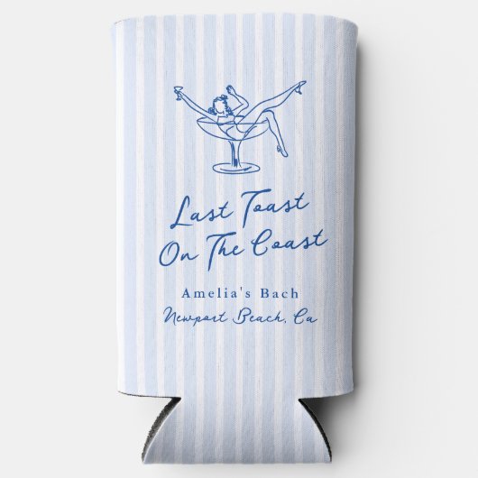 Whimsical Hand Getrokken Blauw Laatste Toast aan d Seltzer Blikjeskoeler (Voorkant)