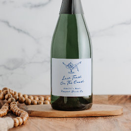 Whimsical Hand Getrokken Blauw Laatste Toast aan d Sparkling Wijnetiket