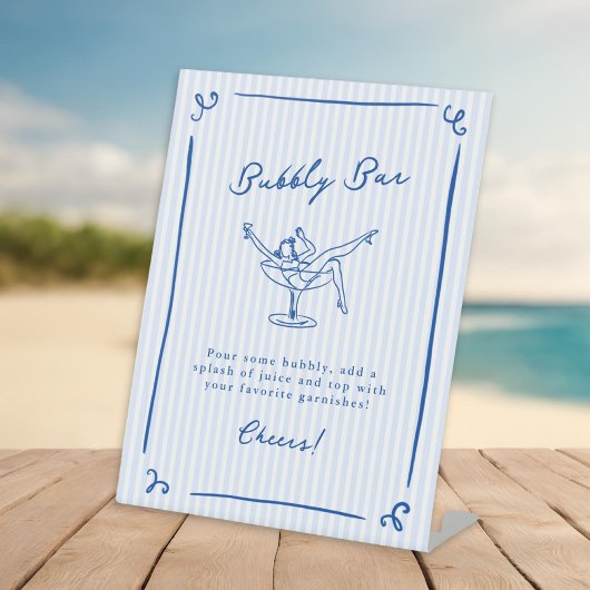 Whimsical Hand Getrokken Blauw Laatste Toast Bubbl Reclamebord Met Voetstuk