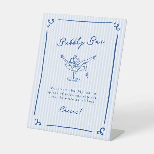 Whimsical Hand Getrokken Blauw Laatste Toast Bubbl Reclamebord Met Voetstuk (Voorkant)