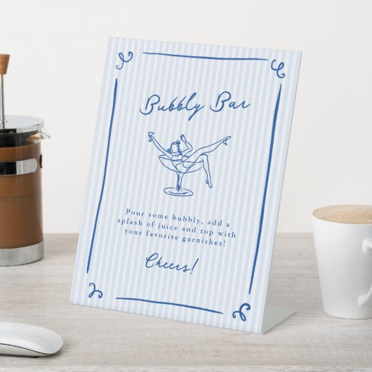 Whimsical Hand Getrokken Blauw Laatste Toast Bubbl Reclamebord Met Voetstuk (Insitu)