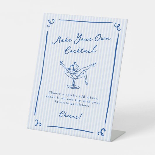 Whimsical Hand Getrokken Blauw Laatste Toast Cockt Reclamebord Met Voetstuk (Voorkant)