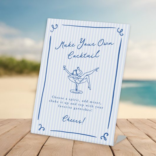 Whimsical Hand Getrokken Blauw Laatste Toast Cockt Reclamebord Met Voetstuk