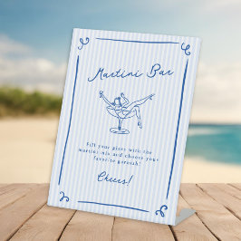 Whimsical Hand Getrokken Blauw Laatste Toast Marti Reclamebord Met Voetstuk