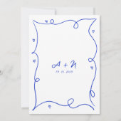 Whimsical Hand Getrokken Blauw Monogram Bruiloft Kaart (Achterkant)